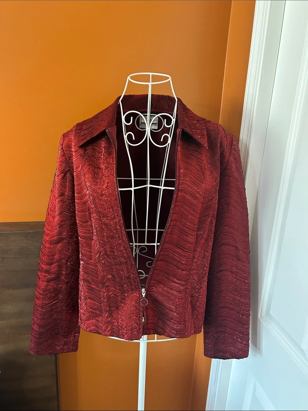 Vintage Y2K Joseph Ribkoff Textured Red Jacket Estimated Size M Shoulder Pads - Picture 2 of 11
